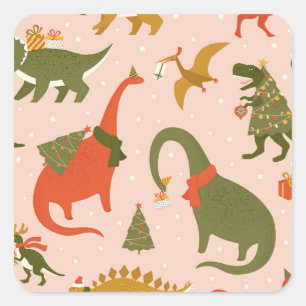Pegatina Cuadrada Navidades Dino Fiesta: Tree Rex