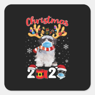 Pegatina Cuadrada Navidades divertidos 2020 Máscara Shih Tzu coincid