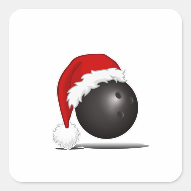 Pegatina Cuadrada Navidades divertidos Bowling Ball Santa hat - hinc (Anverso)