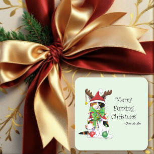 Pegatina Cuadrada Navidades divertidos Calico Cat