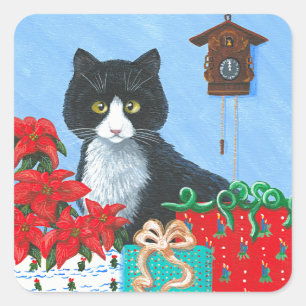 Pegatina Cuadrada Navidades divertidos Cats Creationarts