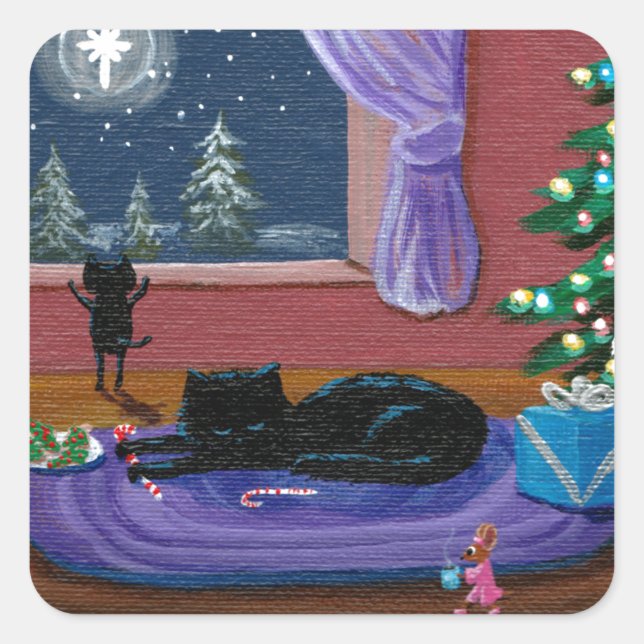 Pegatina Cuadrada Navidades divertidos: Cats Tree Creationarts (Anverso)