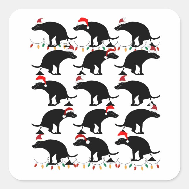 Pegatina Cuadrada Navidades divertidos con la mordaza de los perros (Anverso)