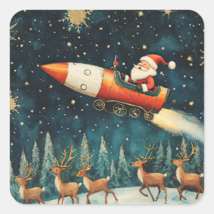 Pegatina Cuadrada Navidades divertidos de Santa Retro