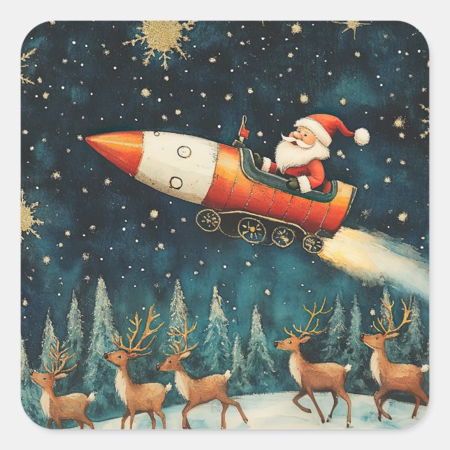 Pegatina Cuadrada Navidades divertidos de Santa Retro (Anverso)