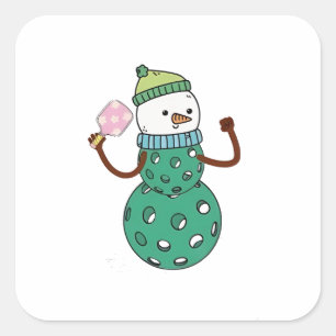 Pegatina Cuadrada Navidades divertidos de Snowman sobre el fútbol fe