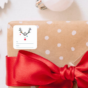 Pegatina Cuadrada Navidades divertidos modernos reno azul rojo blanc
