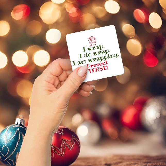 Pegatina Cuadrada Navidades divertidos Pun | Humor gramatical de vac (Funny Christmas Pun | Holiday Grammar Humor Square Sticker)