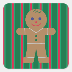 Pegatina Cuadrada Navidades divertidos y amables hombre pan de jengi