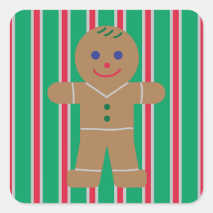 Pegatina Cuadrada Navidades divertidos y amables hombre pan de jengi
