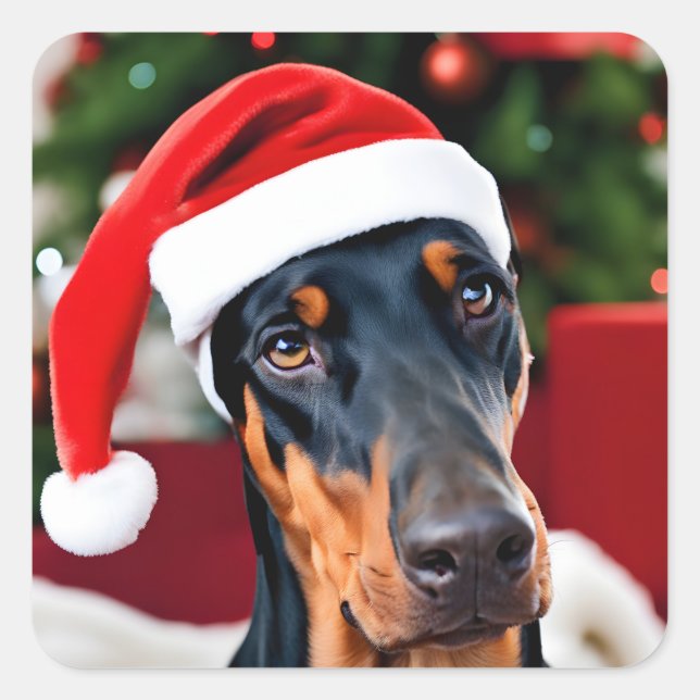 Pegatina Cuadrada Navidades Doberman (Anverso)