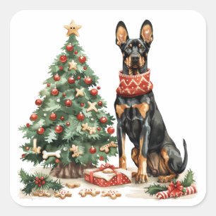 Pegatina Cuadrada Navidades Dobermann Dogs