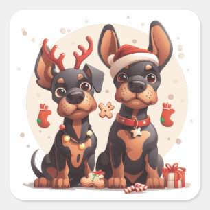 Pegatina Cuadrada Navidades Dobermann Dogs