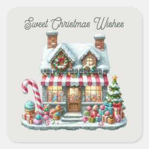 Pegatina Cuadrada Navidades dulces desea una tienda dulce