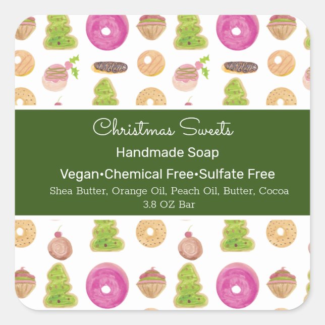Pegatina Cuadrada Navidades Dulces Jabón Fabricado a Mano Belleza Br (Anverso)