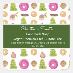 Pegatina Cuadrada Navidades Dulces Jabón Fabricado a Mano Belleza Br