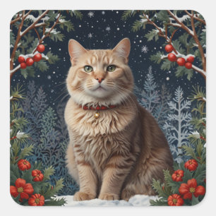 Pegatina Cuadrada Navidades dulces kitty vacaciones de invierno vege