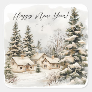 Pegatina Cuadrada Navidades elegantes acuarela Botánica