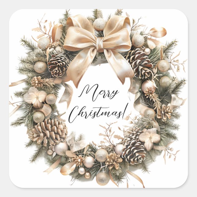 Pegatina Cuadrada Navidades elegantes acuarela Botánica (Anverso)