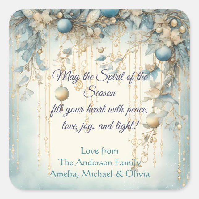 Pegatina Cuadrada Navidades elegantes acuarela Botánica (Anverso)