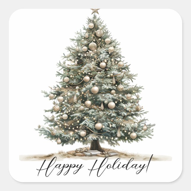 Pegatina Cuadrada Navidades elegantes acuarela Botánica (Anverso)