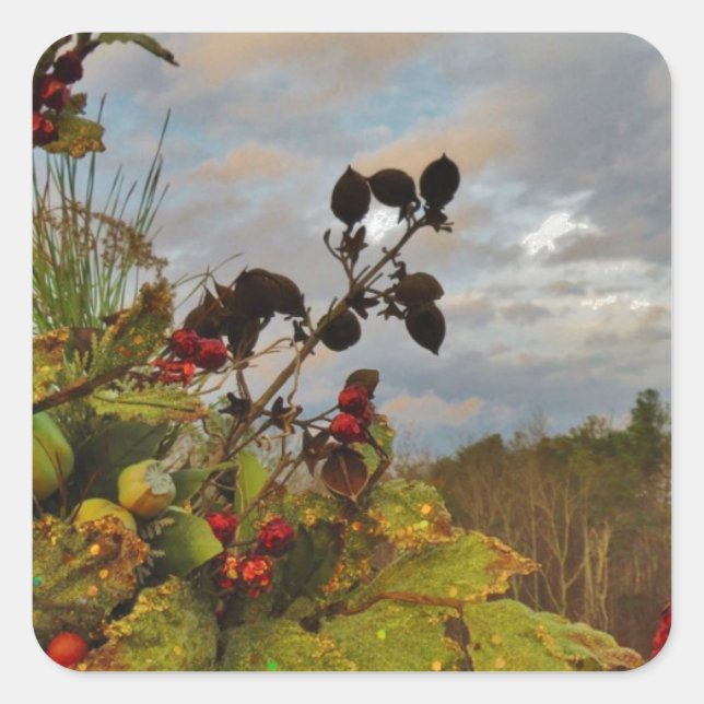 Pegatina Cuadrada Navidades elegantes de Holly, (Anverso)