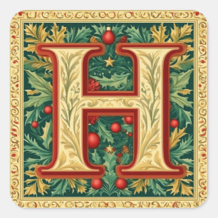 Pegatina Cuadrada Navidades elegantes Letra H: Rojo, Verde, Oro