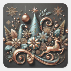 Pegatina Cuadrada Navidades elegantes modernos-oro Rosa