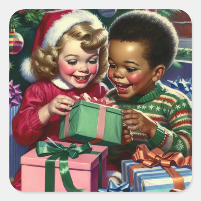 Pegatina Cuadrada Navidades elegantes y felices de Año Nuevo (Anverso)