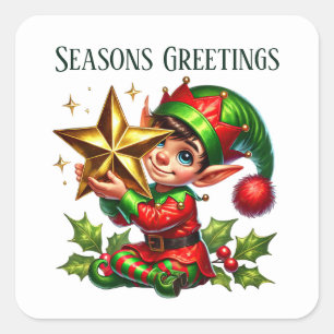 Pegatina Cuadrada Navidades elf agregar mensaje Seasons Greetings