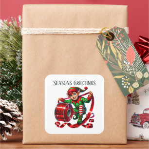 Pegatina Cuadrada Navidades elf agregar mensaje Seasons Greetings