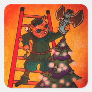 Pegatina Cuadrada Navidades Elf Cat