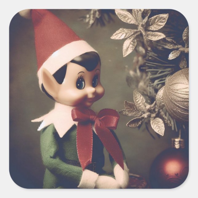 Pegatina Cuadrada Navidades Elf Cute Holiday (Anverso)