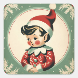 Pegatina Cuadrada Navidades Elf Cute Vintage Holiday