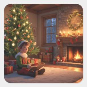 Pegatina Cuadrada Navidades Elves
