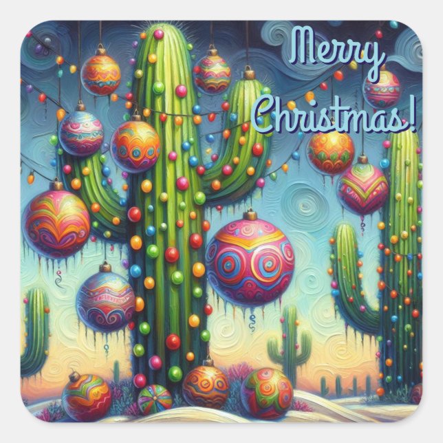 Pegatina Cuadrada Navidades en el desierto Saguaro Cactus al suroest (Anverso)