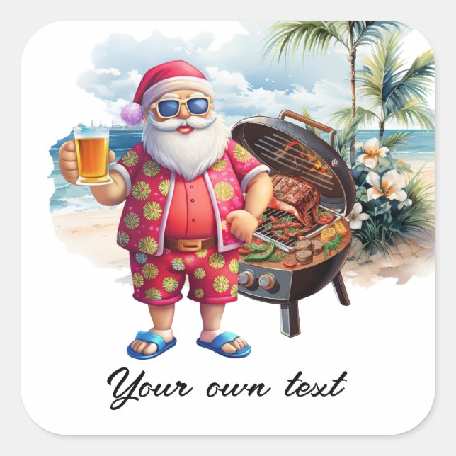Pegatina Cuadrada Navidades en julio con Santa en vacaciones en la p (Anverso)