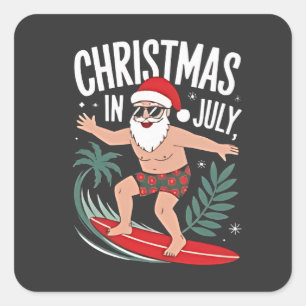 Pegatina Cuadrada Navidades en julio divertidos Navidades de navidad