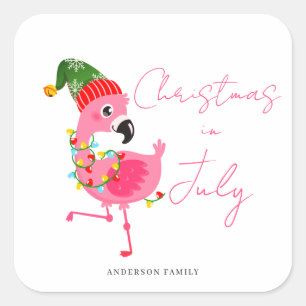 Pegatina Cuadrada Navidades En Julio Flamingo