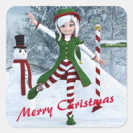 Pegatina Cuadrada Navidades en un bosque de invierno