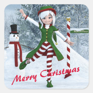 Pegatina Cuadrada Navidades en un bosque de invierno