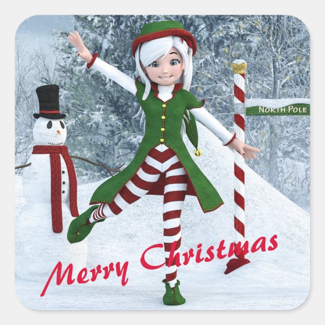 Pegatina Cuadrada Navidades en un bosque de invierno (Anverso)