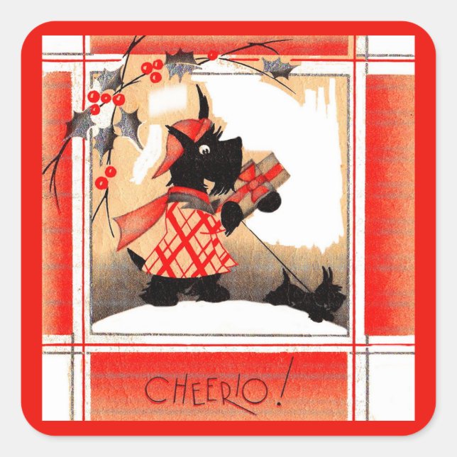 Pegatina Cuadrada navidades escoceses de los años 1930 dice ‘Cheerio (Anverso)