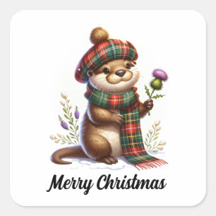 Pegatina Cuadrada Navidades escoceses Navidades Otter