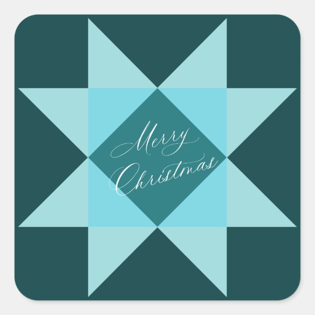 Pegatina Cuadrada Navidades Estrella Nórdica Azul (Anverso)