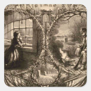 Pegatina Cuadrada Navidades Eve - Thomas Nast 1863