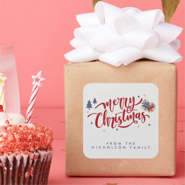 Pegatina Cuadrada Navidades familiares personalizados (Fiesta)