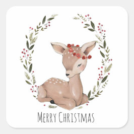 Pegatina Cuadrada Navidades Fawn Wreath