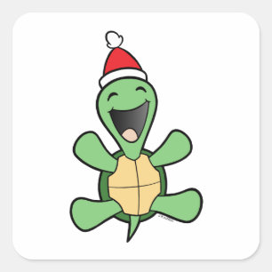 Pegatina Cuadrada Navidades felices de la tortuga