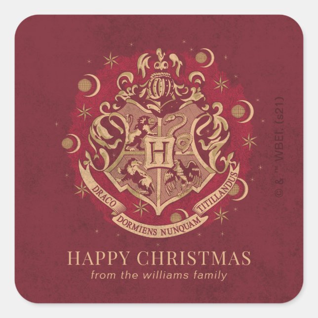 Pegatina Cuadrada Navidades felices | Escudo HOGWARTS™ - Personaliza (Anverso)
